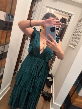 Sleeveless Teal Tiered V-Neck Maxi Dress